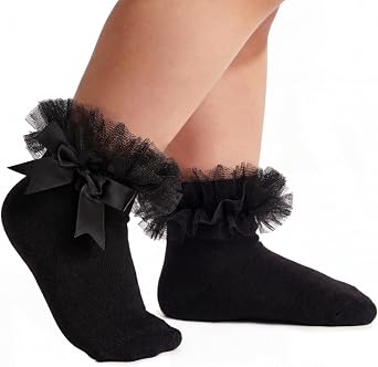 Zando Toddler Ruffle Socks for Girls 1-10 Years Frilly Lace Tutu Socks