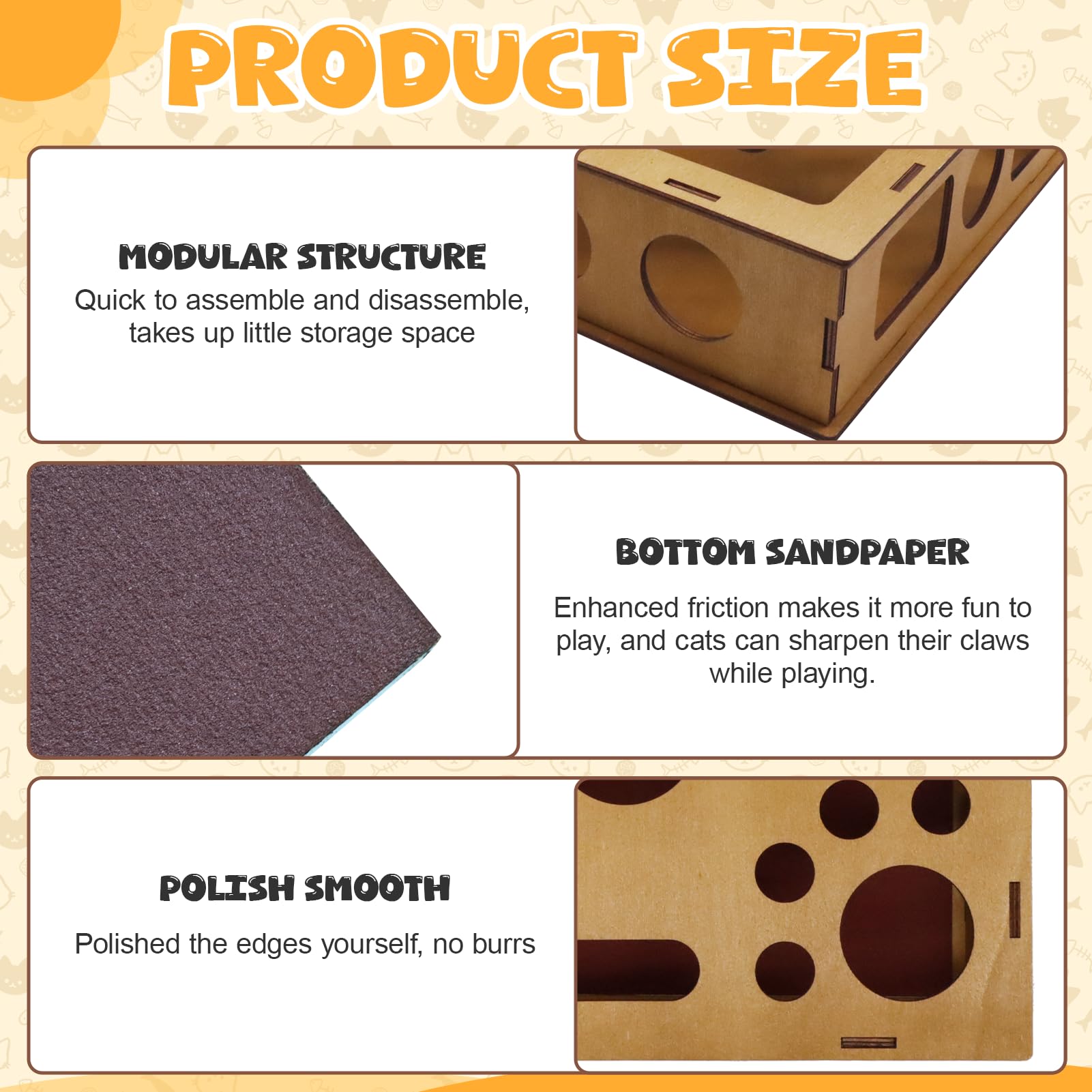Scatola per attività per gatti con lima per artigli, scatola per giocattoli in legno con puzzle tiragraffi, scatola per arricchimento con puzzle per gattini