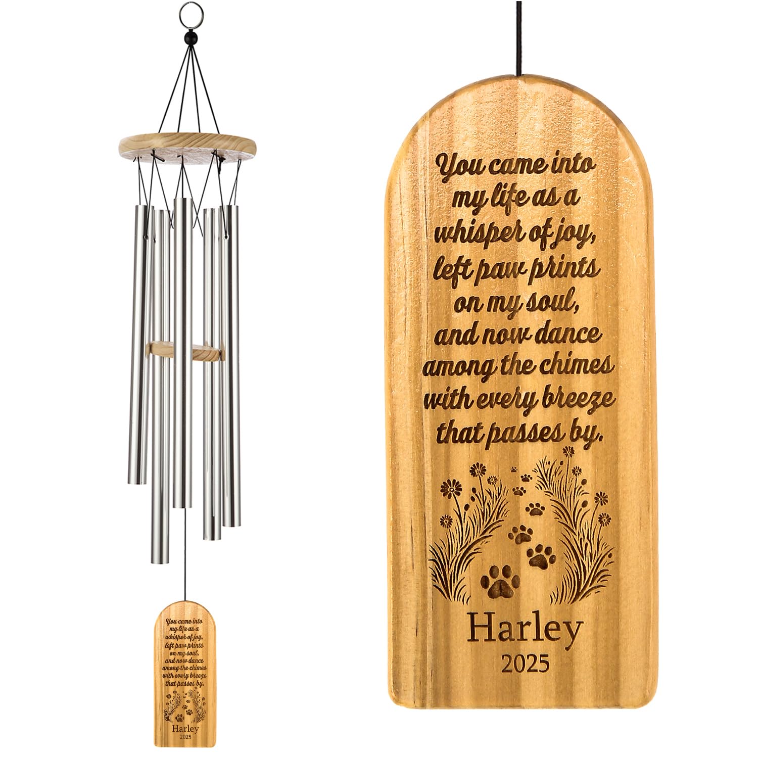 Personalized Wind Chime for Loss of Pet, Dog Memorial Gift, Sympathy Bereavement Keepsake for Loss of Dog, Custom Windchime (Design #1)
