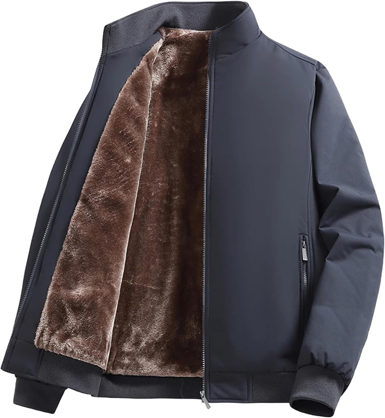 Men’s Double-Sided Fleece Jacket Warm Lamb Wool Collar Casual Coat