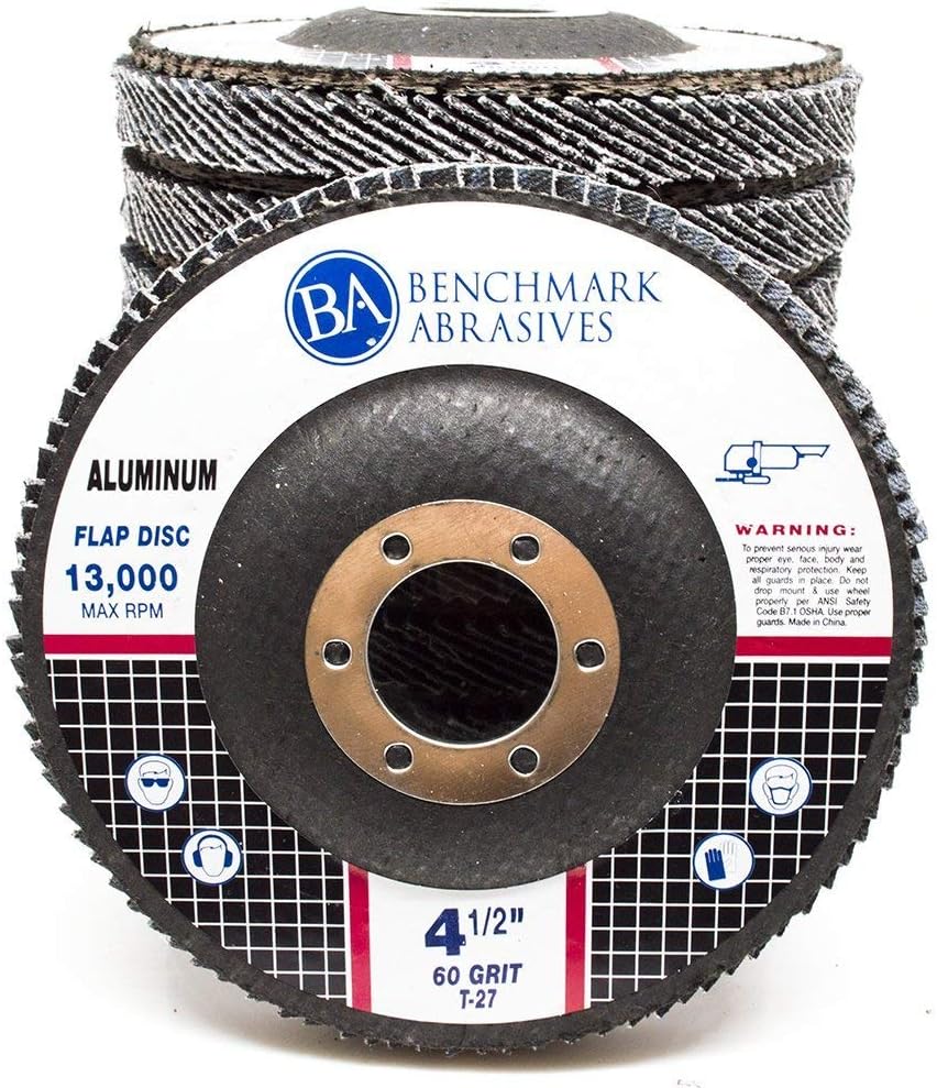 Benchmark Abrasives 4.5" x 7/8" Premium Stearate Coated Type 29 Flap Discs 4 1/2 for Angle Grinder - for Aluminum & Soft Metals - Sanding, Finishing, Grinding Wheels 4 1/2 Inch - (10 Pack) - 60 Grit