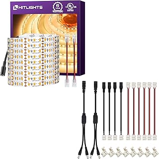HitLights LED Strip Lights Kit - 24.6 FT 3000K Warm White LED Tape Lights, 2Pin 10mm Single Color LED Strip Light Connecto...