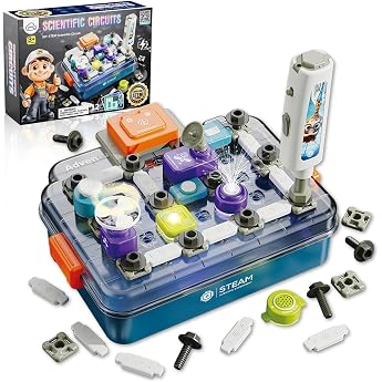 Rauwseul Electronic Construction Kit for Children from 3 to 58 Pieces with | STEM Educational Toy, ABS Workstation, Battery S