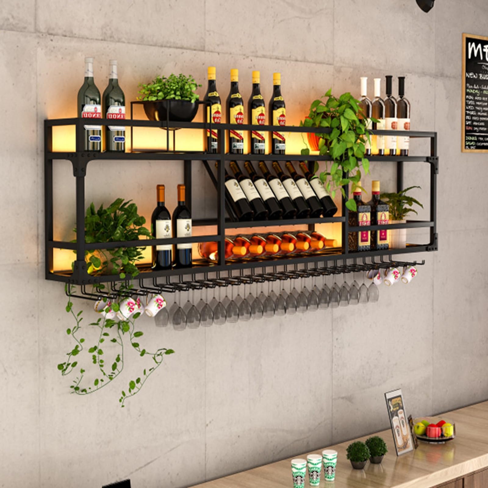 Supports d'étagère à bouteilles d'alcool et verres pour meuble suspendu