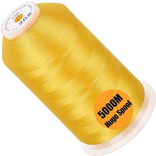 New brothread - Single Huge Spool 5000M Each Polyester Embroidery Machine Thread 40WT for Commercial and Domestic Machines - Yellow