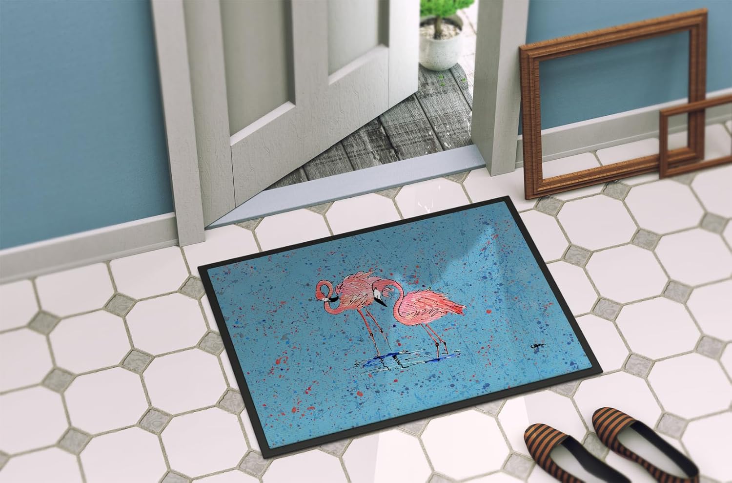 Caroline's Treasures 8566-MAT Flamingo Doormat 18x27 Front Door Mat Indoor Outdoor Rugs for Entryway, Non Slip Washable Low Pile, 18H X 27W