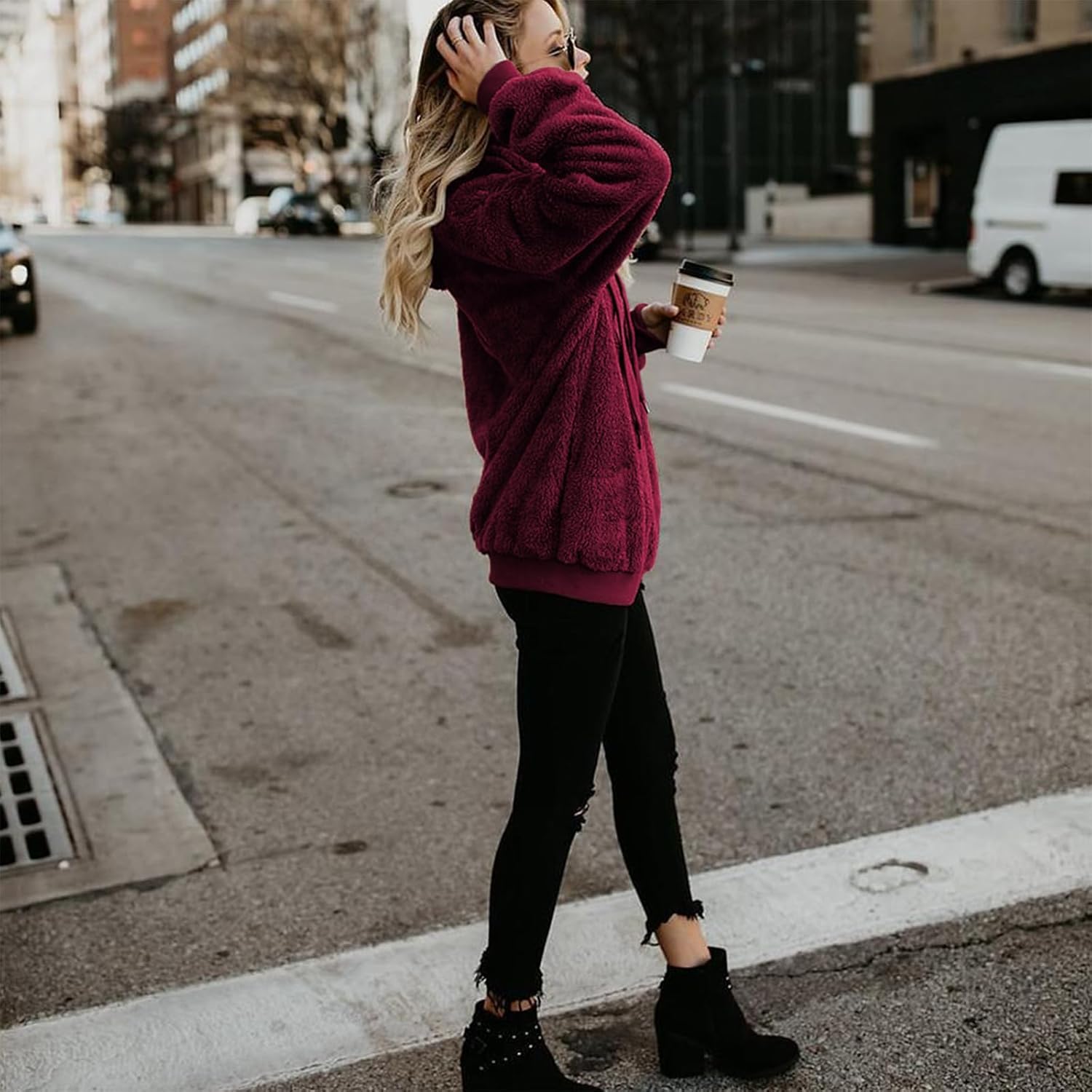 American Trends Oversized Sweatshirts for Women Athletic Womens Sherpa Hoodie Fluffy Women's Hoodies Pullover with Pockets - Image 3