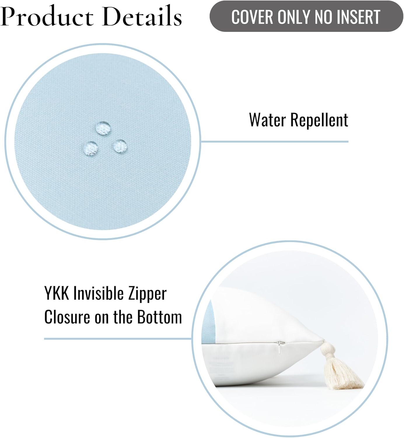 Hofdeco Premium Coastal Patio Indoor Outdoor Lumbar Pillow Cover Only, 12"x20" Water Repellent for Backyard, Couch, Baby Blue Color Block with Tassels