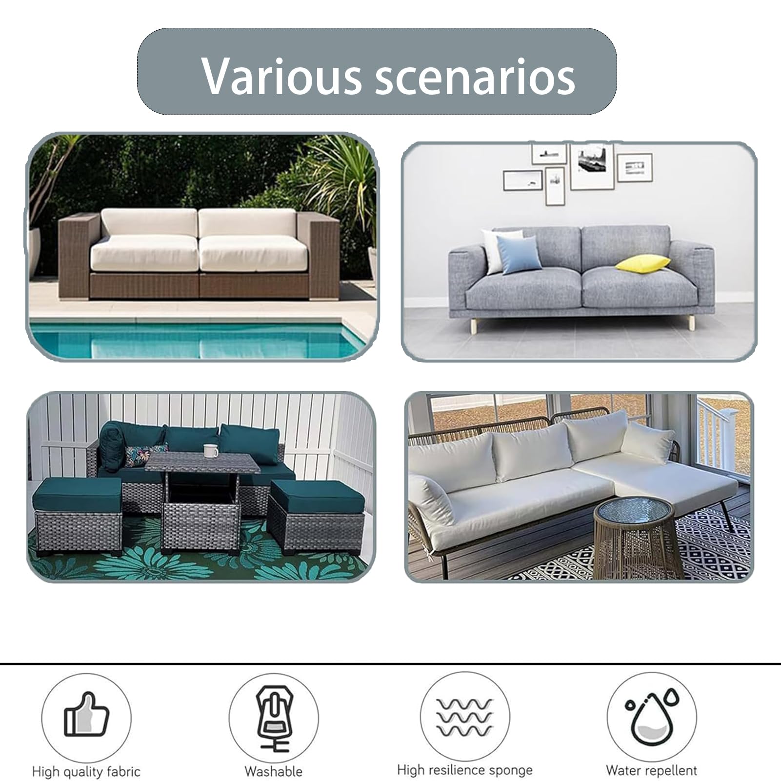 1/2/4 Piezas Copri Cuscino Divano Esterni Impermeabile, Fodere per Seduta Patio, Impermeabili,per Interni Ed Esterni, Mobili in Rattan Cuscini per Interni ed Esterni (Light Grey,3 Seater)