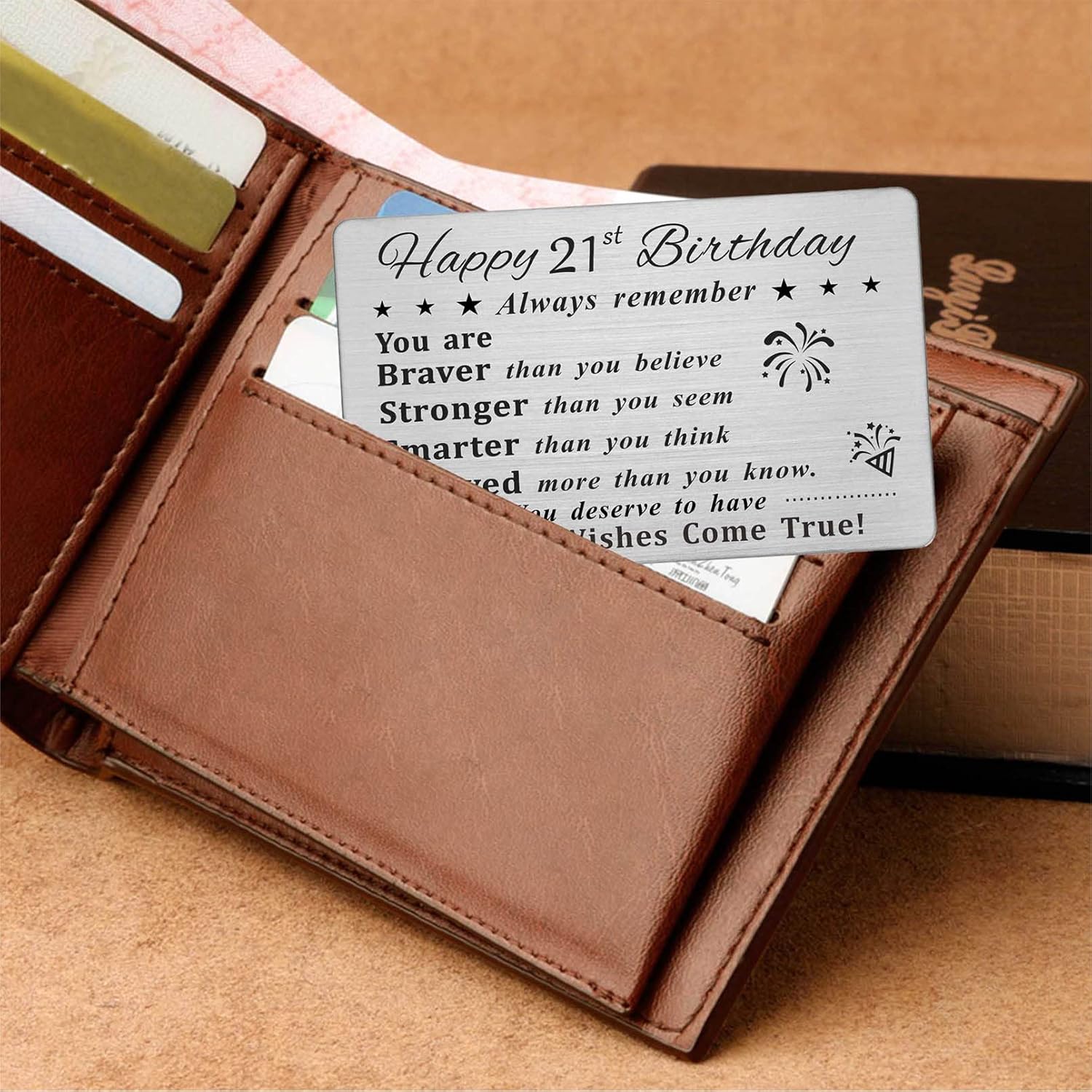 DEGASKEN Happy 21st Birthday Card, 21 Year Old Birthday Gifts for Men Women Him, Permanent Engraved Steel Wallet Card - Image 3