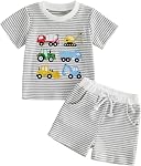 Toddler Baby Boy 2 Piece Outfits Sleeve Truck Embroidery Short Sleeve T-shirts with Shorts