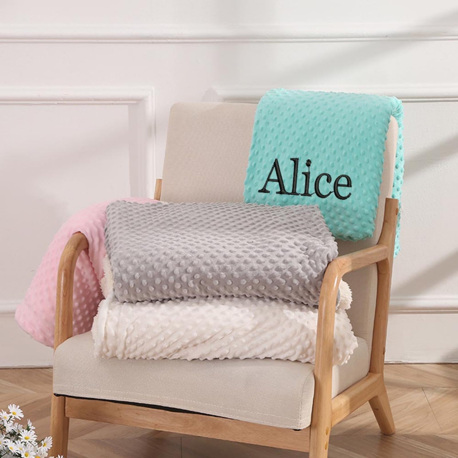 Personalized Baby Blanket With Embroidered Name - Plush Lamb Fleece Throw