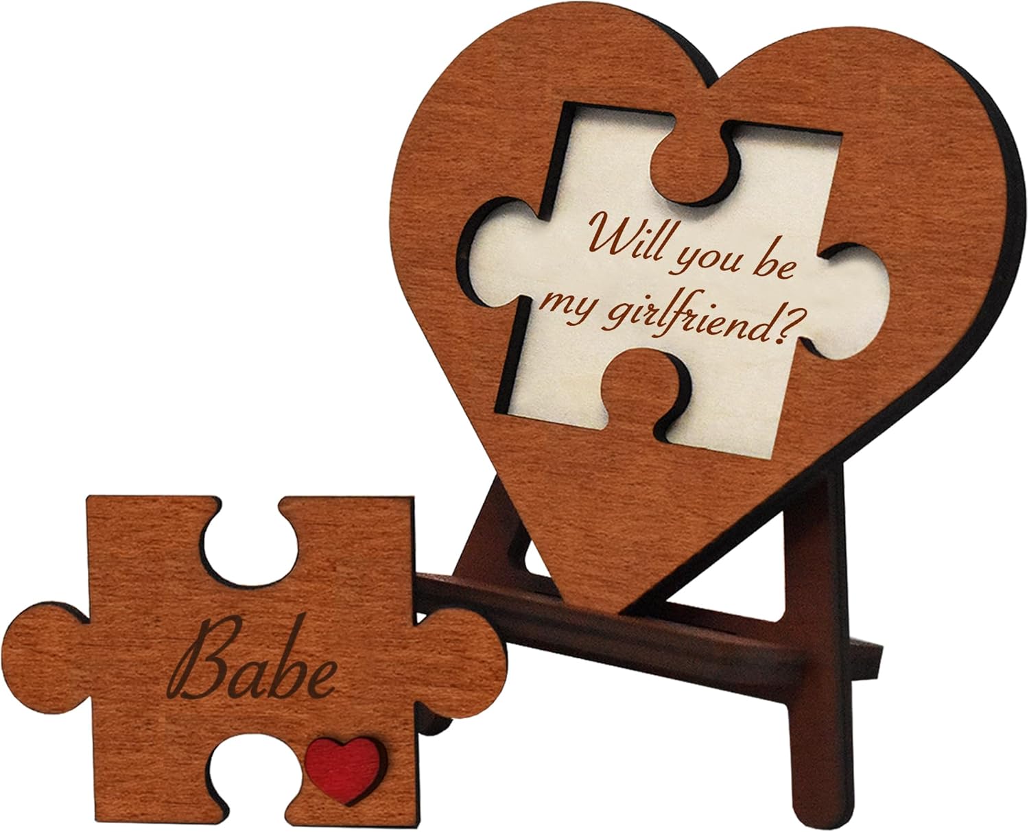 Will You Be My Girlfriend - Unique Be My Girlfriend Proposal Card Ideas, Engraved Wood Heart Shaped Gift Puzzle Piece Sign with Hidden Message, Wooden Wall or Table Mounted Decor