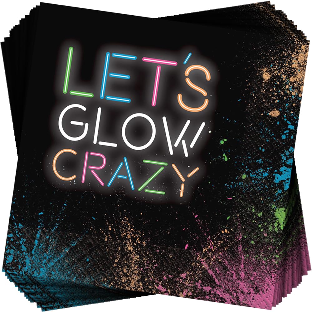 Let's Glow Crazy Luncheon Tovaglioli di carta multicolore (16,5 x 16,5 cm), 16 pezzi, qualità premium e assorbenti, perfetti per feste ed eventi a tema