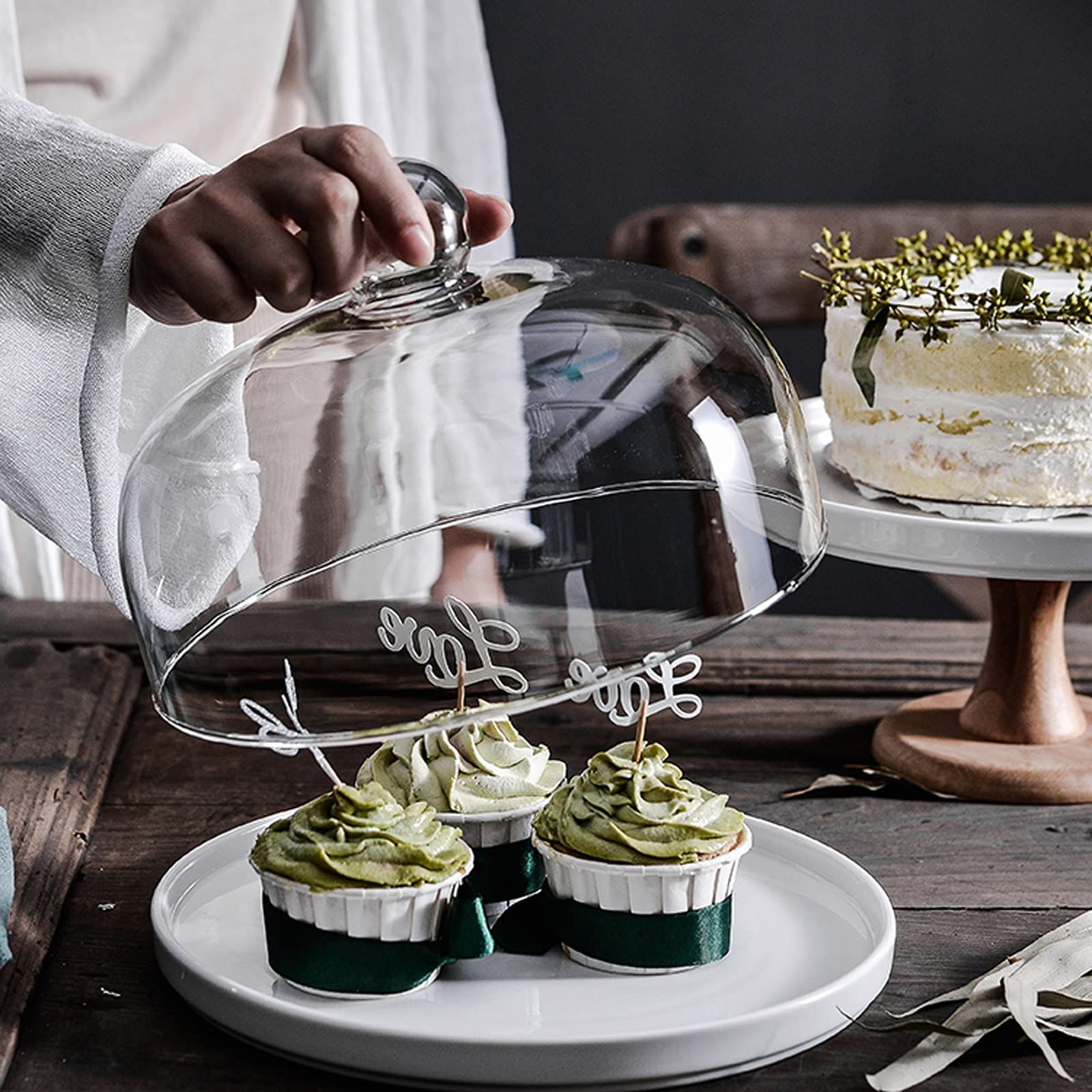 Tortenplatte Kuchen-Stand-Groß-Keramik-Kuchen-Tablett mit Glasdeckel Mehrzweck-Dessert-Tisch-Servierfach für Tee-Party, Hochzeit und Geburtstag Tortenständer (Size : Large)