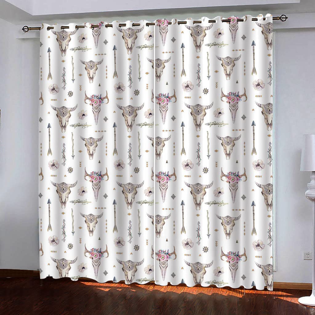 Rideau occultant thermique blanc imprimé vache 132x145cm | Lot de 2