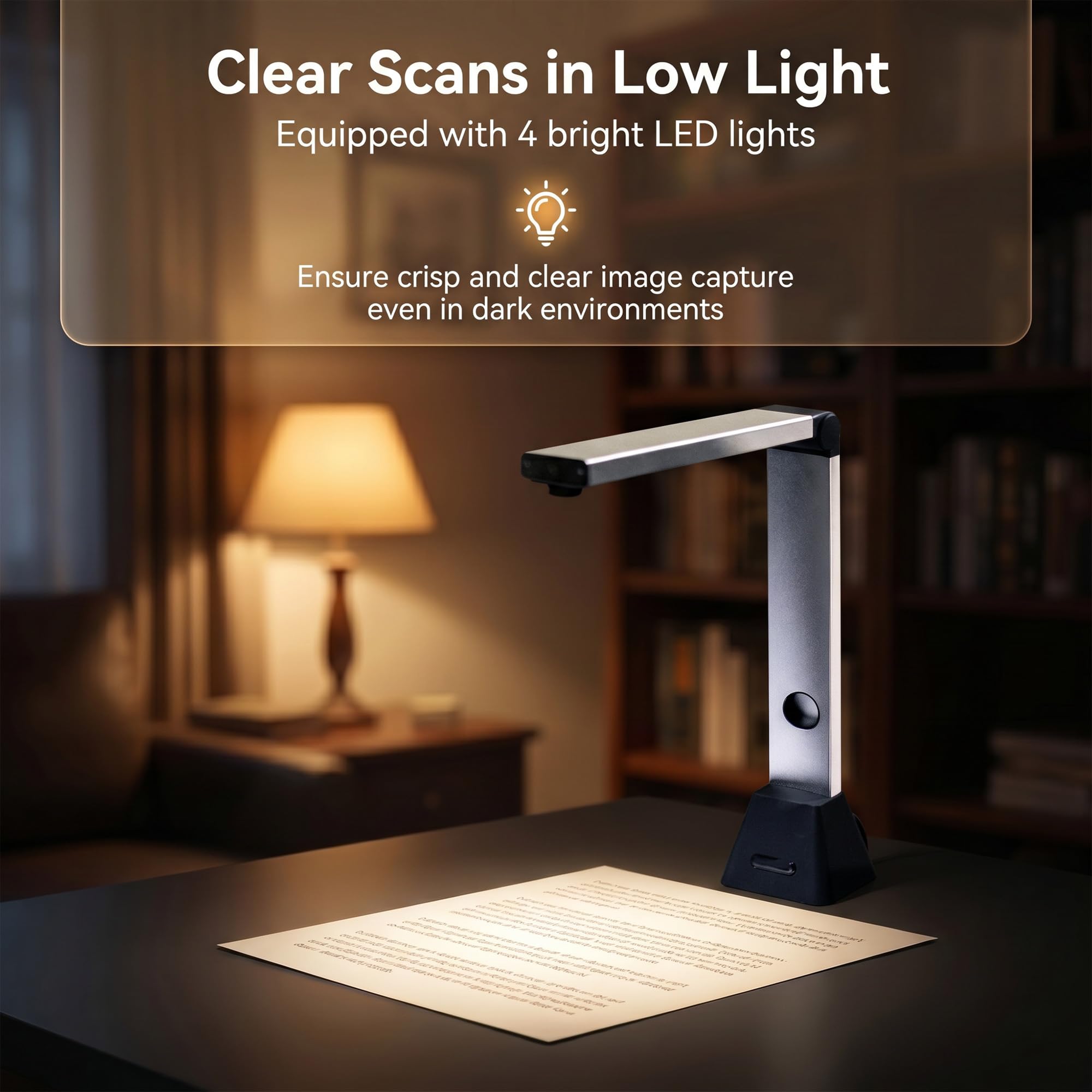 13MP Escáner de Documentos Inteligente: | Escáner Portátil de Alta Definición de Tamaño A3 Camara de Documentos USB LED de 3 Niveles Escaner Fotos OCR Multilingüe para