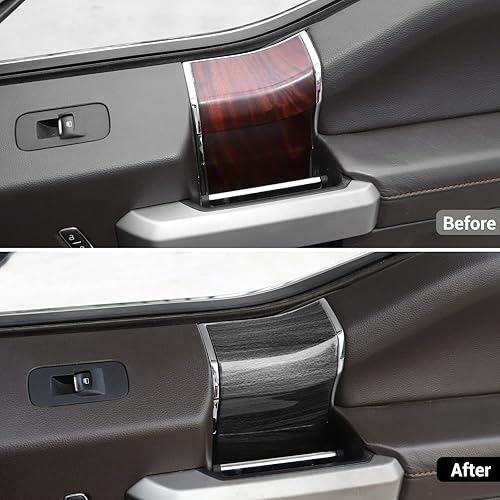 Miniatura 2 de Hoolcar Cubierta de ABS para manija de puerta interior, accesorios para Ford F150 2015-2020, grano de madera negro