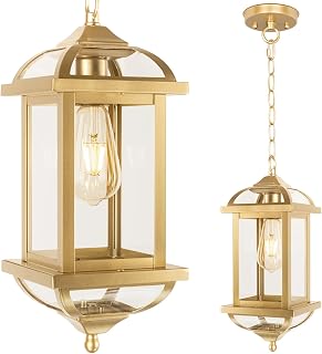 Gold Pendant Light for Porch Outdoor Hanging Light 16”