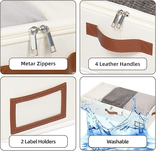 Miniatura 5 de Yawinhe Contenedores de almacenamiento debajo de la cama, paquete de 4 organizadores de ropa debajo de la cama con cremallera resistente, ventana