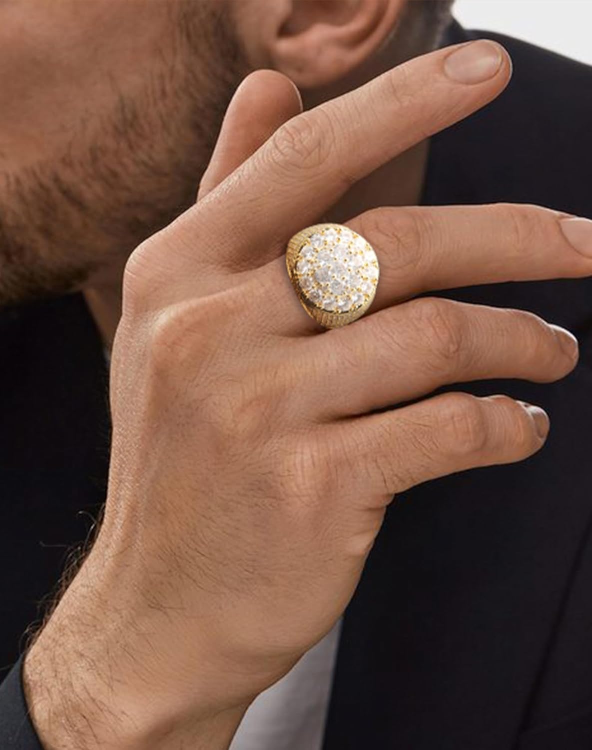 Iced Out Mens Pinky Ring - 18k Gold Plated Bling Hip Hop Cubic Zirconia Jewelry - Created Diamond Signet for Women Gifts - Image 2