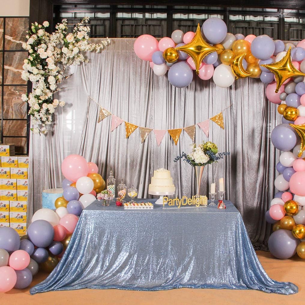 PartyDelight 72" x 108" Baby Blue Sequin Tablecloth for Wedding, Baby Shower, Birthday, Banquet, Christmas, and Banquet.