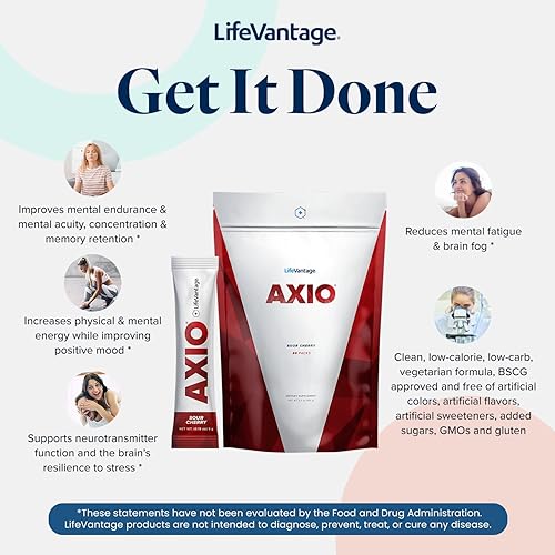 Miniatura 4 de LifeVantage AXIO - Bebida energética regular en polvo, suplemento nootrópico, apoyo para el enfoque y el estado de ánimo, con L-teanina, té verde,