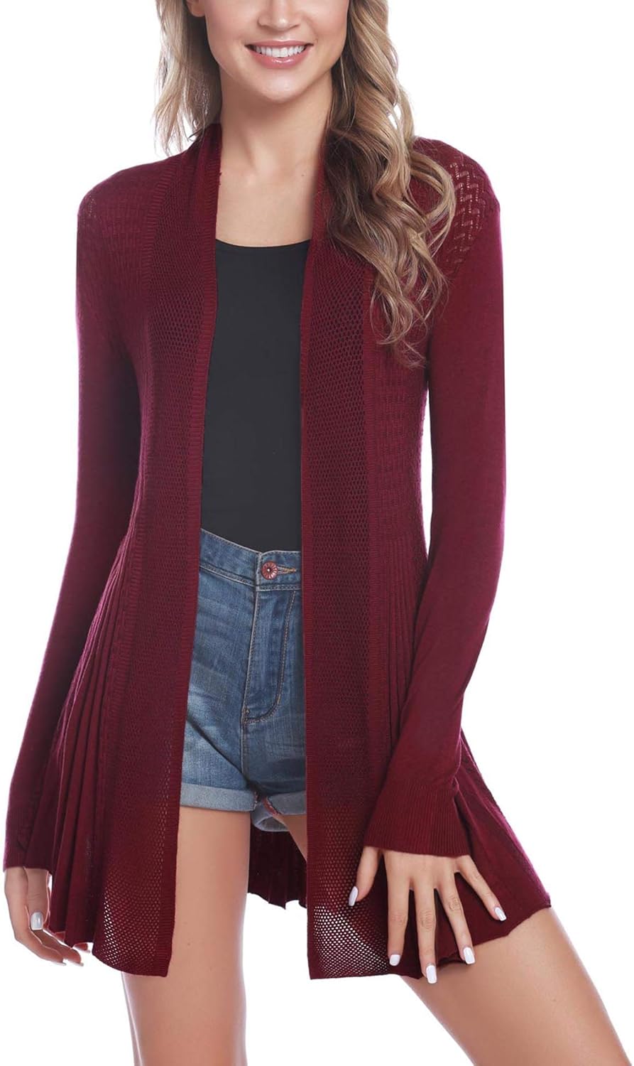iClosam Women Open Front Cardigans Casual Long Sleeve Lightweight Knit Cardigan Sweater