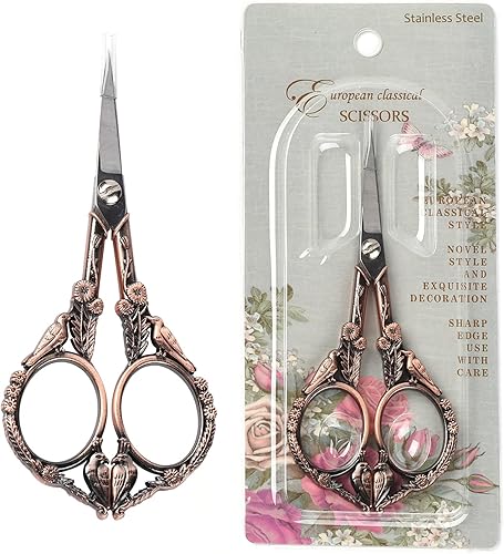 SUNNYCLUE Tijeras de costura para bordar de 4.67 pulgadas, estilo retro, de acero inoxidable, pavo real, para corte de tela de papel, manualidades,