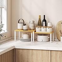 Vista 2 de Juego de 4 estantes organizadores de armario de cocina, estantes resistentes para encimera de cocina con patas de metal, estante apilable de madera