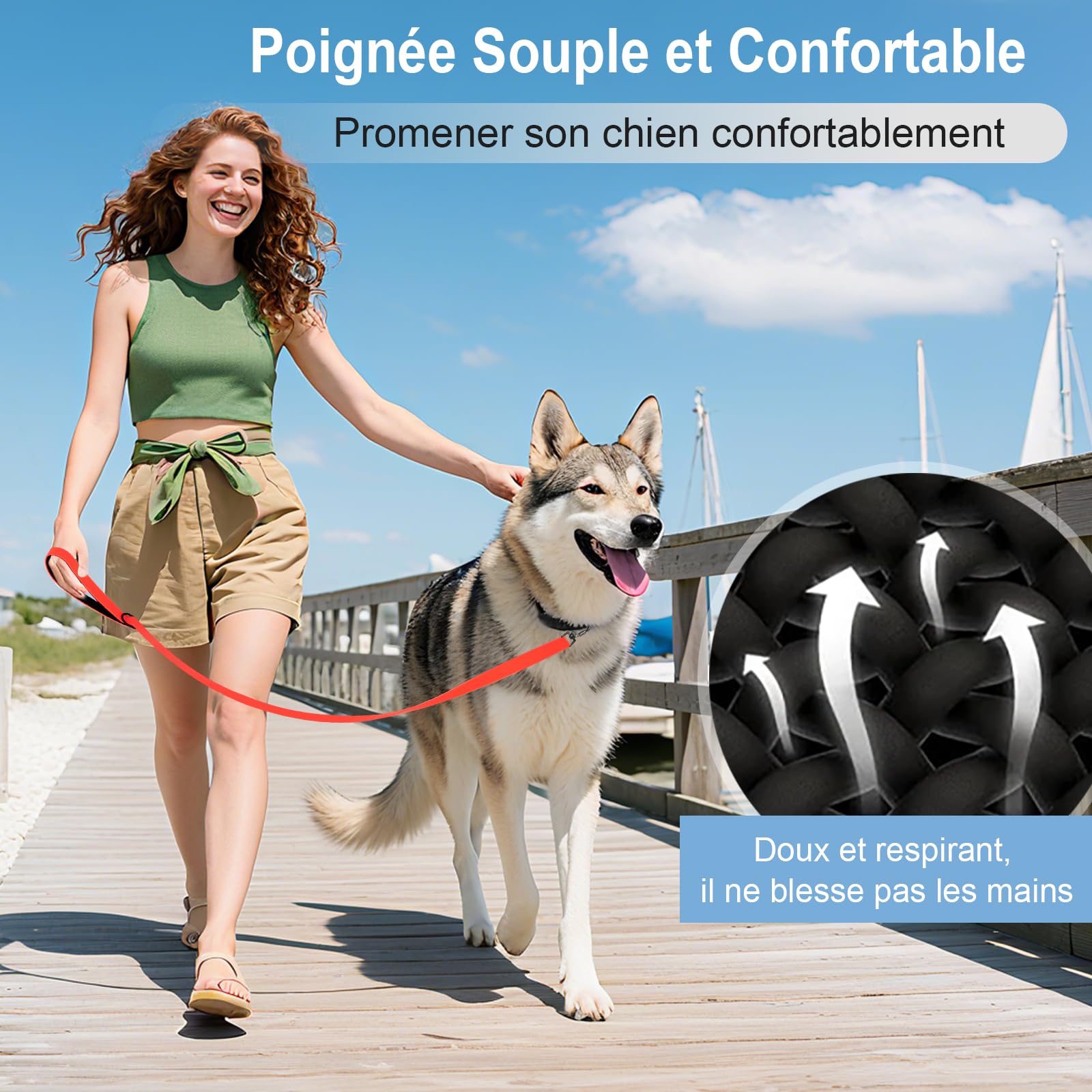 Longe pour Chien, 1,8M/ 3M/ 5M/ 10M/ 15M/ 20M/ 25M/ 30M Laisse de Dressage étanches pour Chiens, Long Laisse pour Petits, Moyens et Grands Chiens