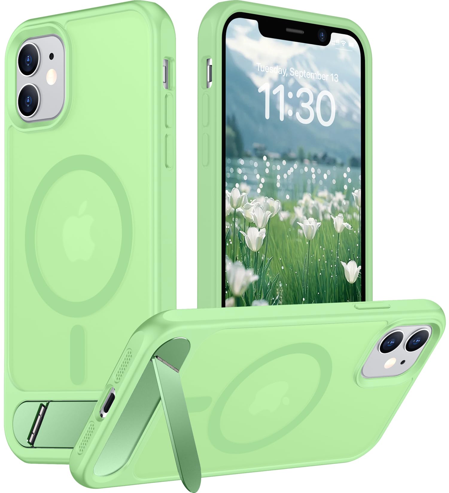 Temdan Magnetic Compatible with iPhone 11 Phone Case, [Built-in Invisible Kickstand][Compatible with MagSafe] [Military Grade Shockproof] Slim Translucent Matte Phone Case for iPhone 11 6.1"
