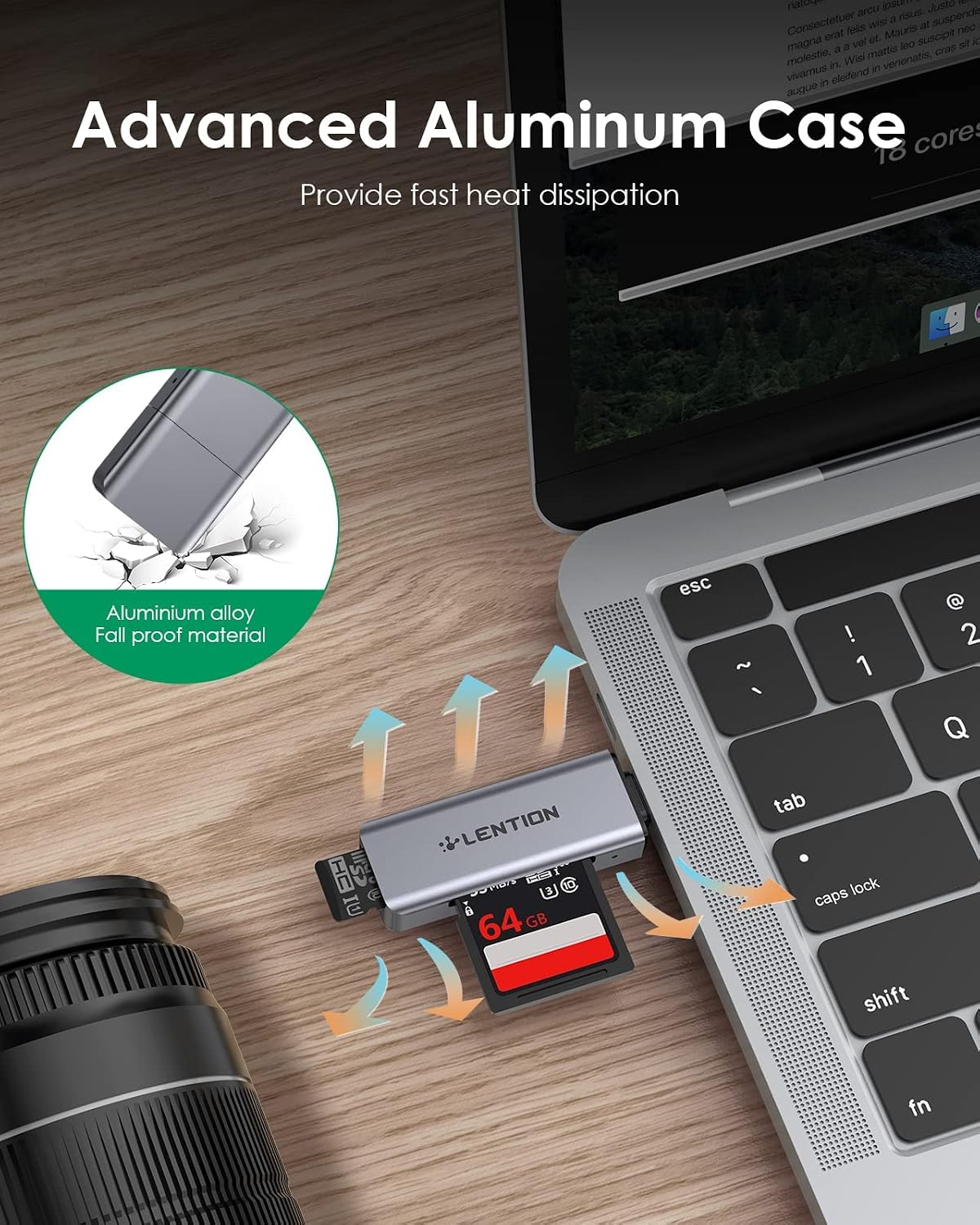 LENTION USB C to SD/Micro SD Card Reader, Type C SD 3.0 Card Adapter Compatible 2021-2016 MacBook Pro 13/15/16, New Mac Air/iPad Pro/Surface, Samsung S20/S10/S9/S8/Plus/Note, More (CB-C7, Space Gray)