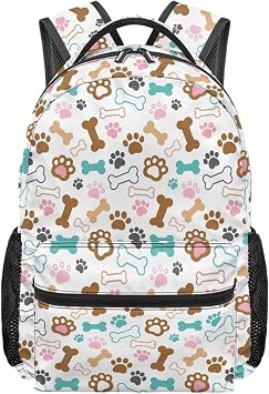 Dog Paw Print Kids Backpack for Boys Beige School Bag for 3rd Grade Ages 7-9 Cool Bookbag with Padded Shoulder Pads and Front Pocket Lightweight for Elementary School