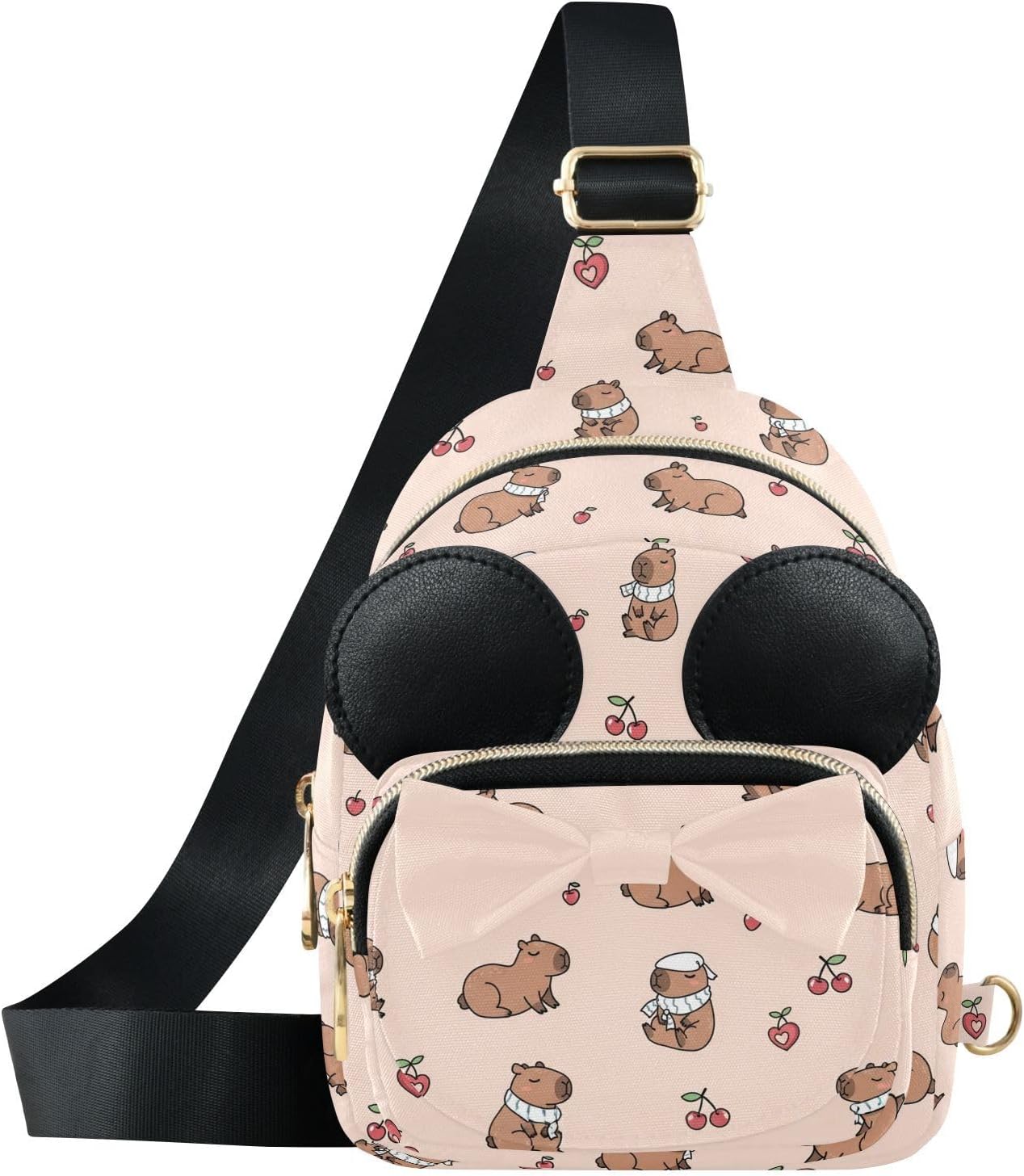 Sinestour Capybara Kids Sling Bag for Girls, 3.1x7.5x5.7In | Crossbody Fanny Pack, Toddler Purse, Cute Sling Belt Bag with Ears, 2L Small Shoulder Chest Bag for Travel