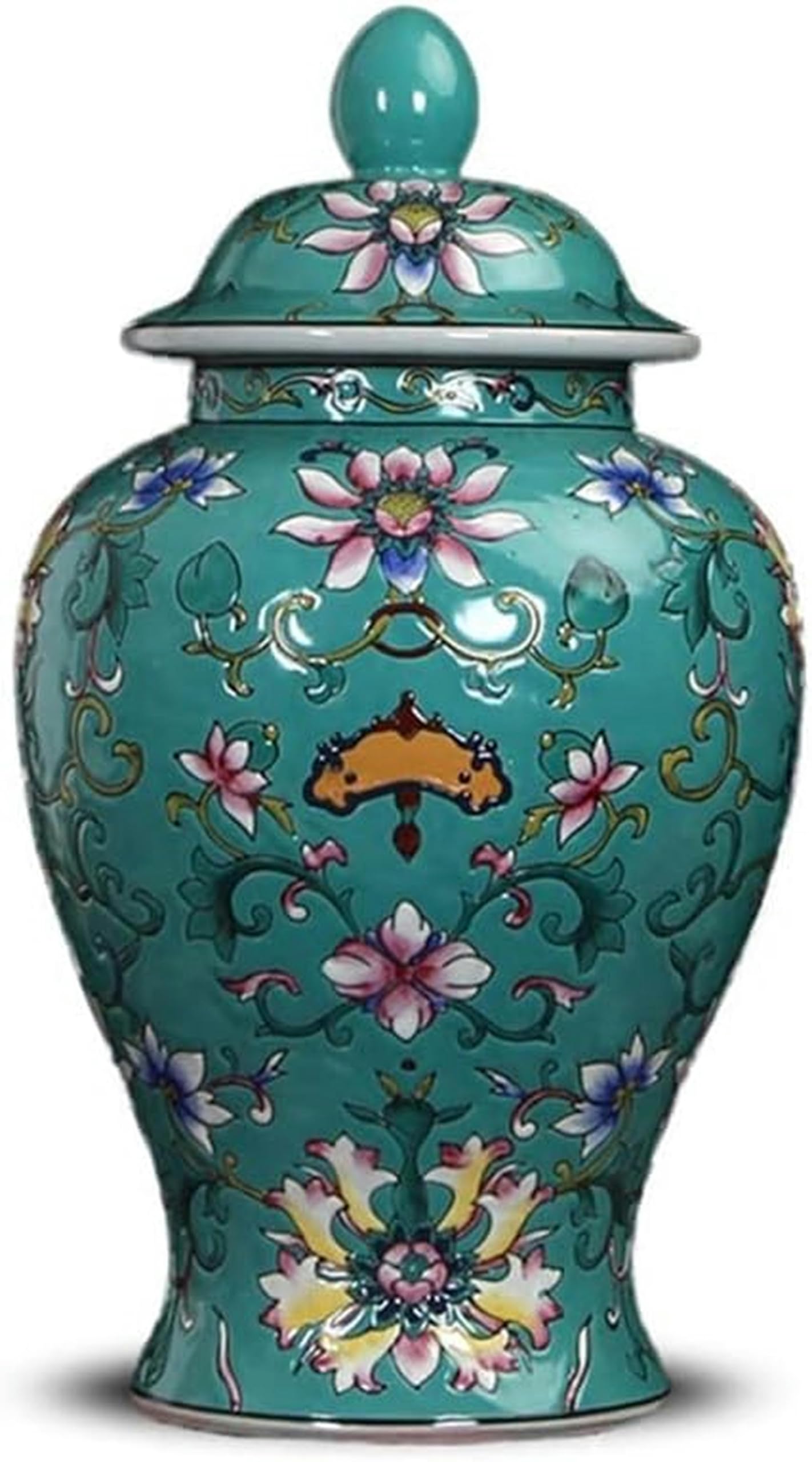 Pot de gingembre en céramique vert avec couvercle pot de temple décoratif lotus