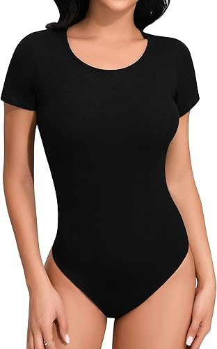 SHEIUGU Enterizo básico de manga larga sin mangas para mujer, cuello redondo, elástico, ajustado, ajustado