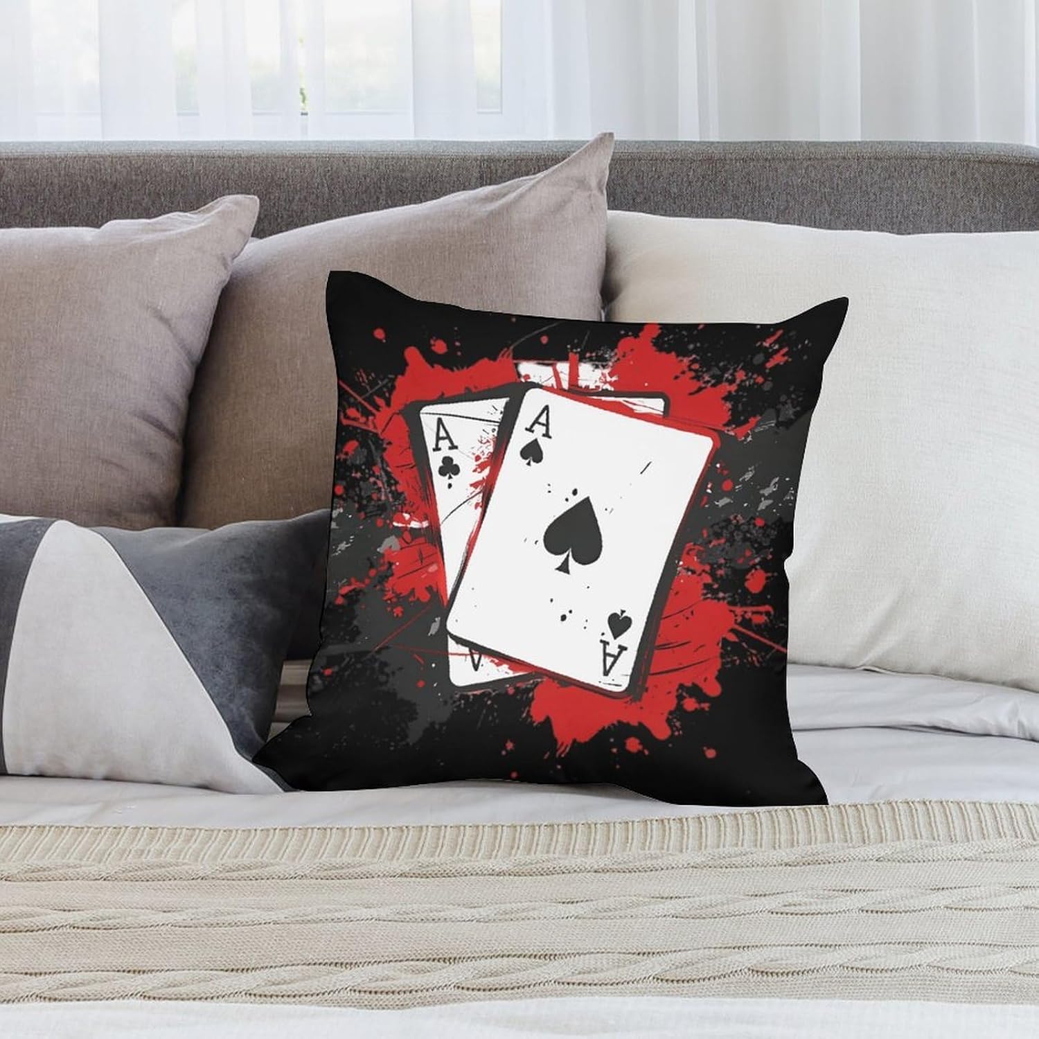 Two A Poker Playing Cards Printed Throw Pillow Case 4 Pcs Soft Pillowcases Pillows Covers Sofa Bed Decor 12/14/16/17/18/20/22/24/32 Inches