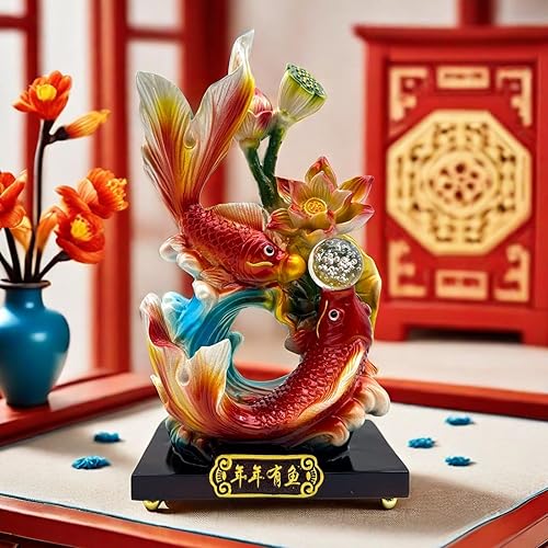 Miniatura 3 de FUNSXBUG Estatua de pescado chino grande de Feng Shui de 13 pulgadas, decoración de hogar, oficina, decoración de mesa, adornos de buena suerte