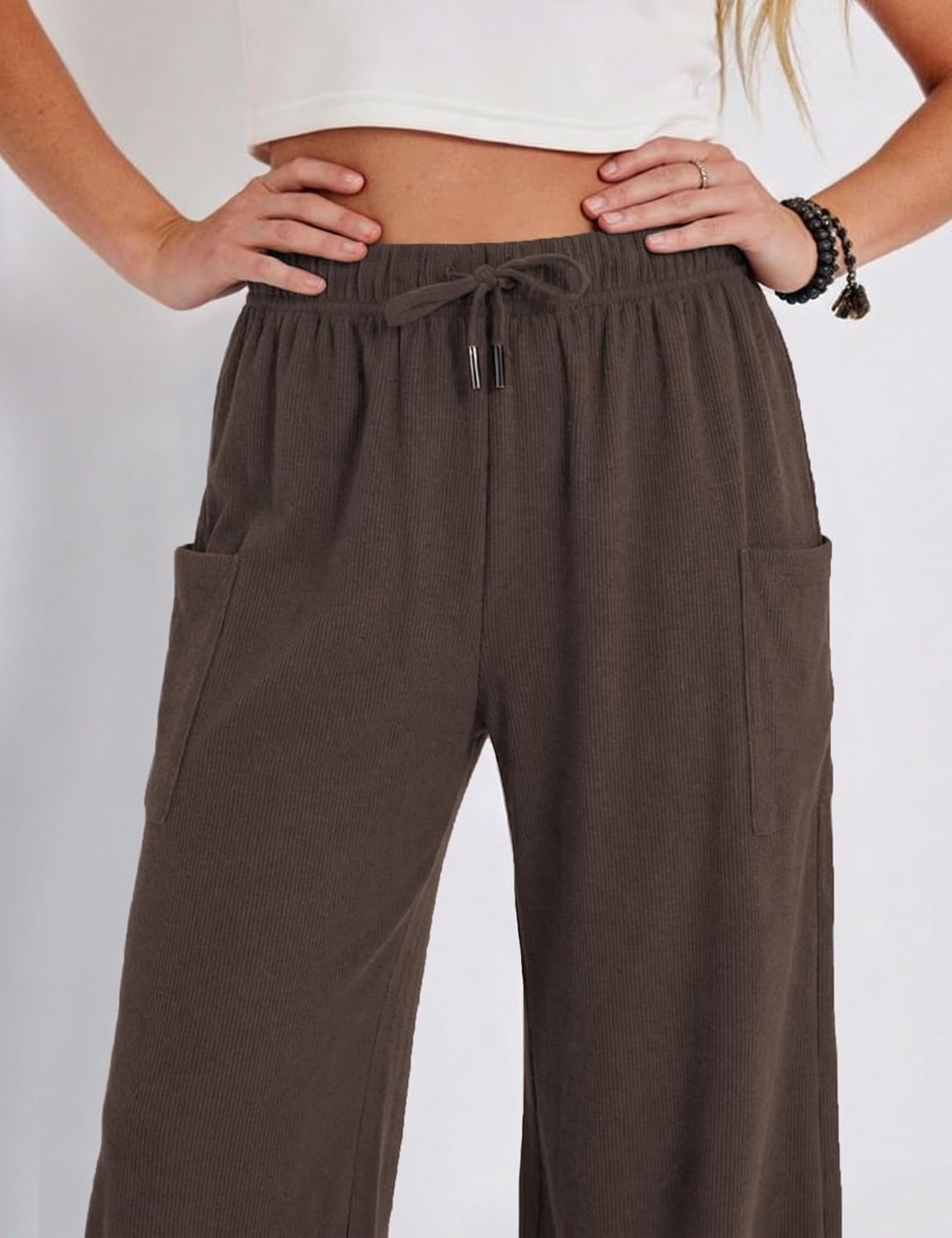 Athlisan Womens Wide Leg Pants Elastic Waist Baggy Palazzo Harem Pants with Pockets