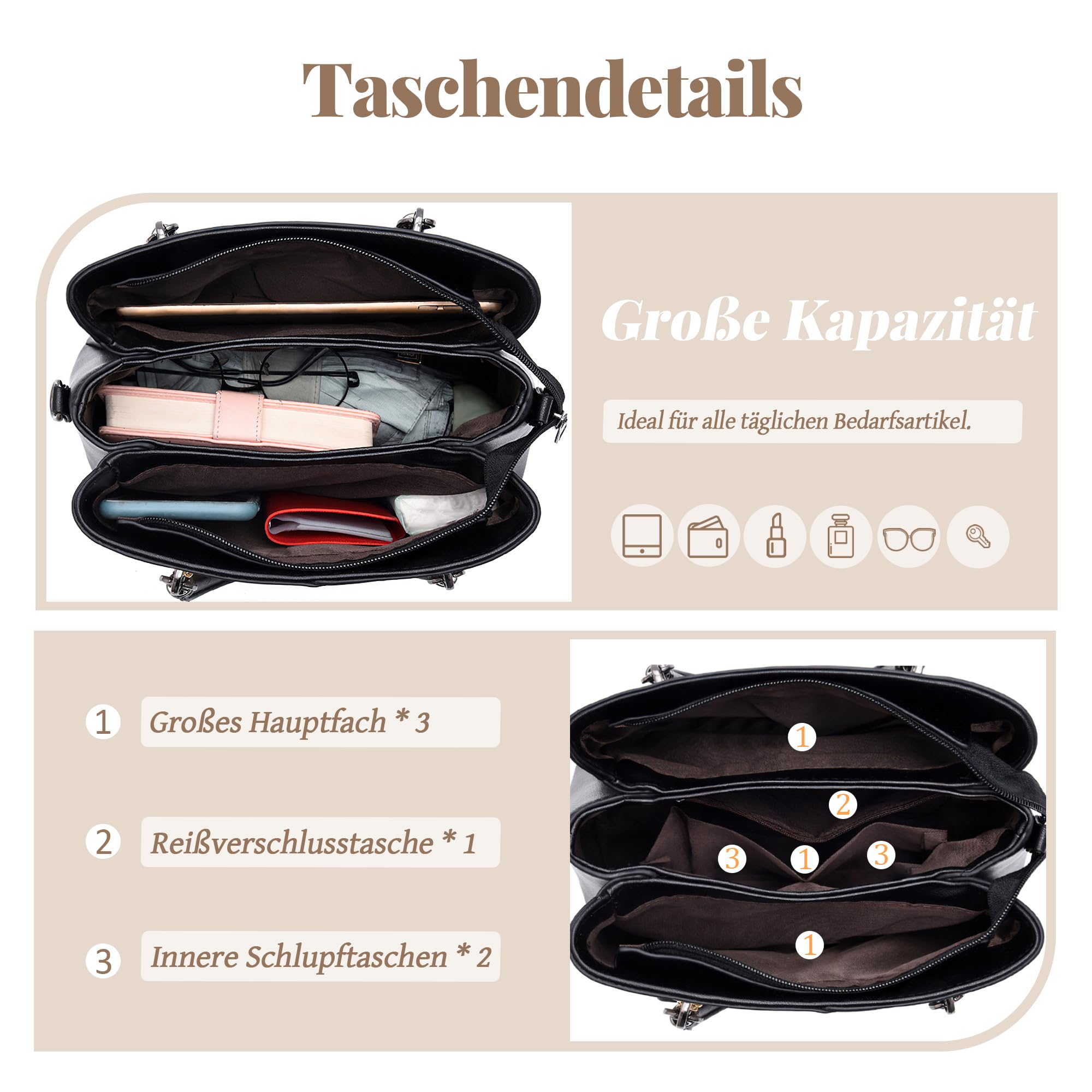 Handtasche Damen mittelgroß Henkeltasche PU Leder Umhängetasche