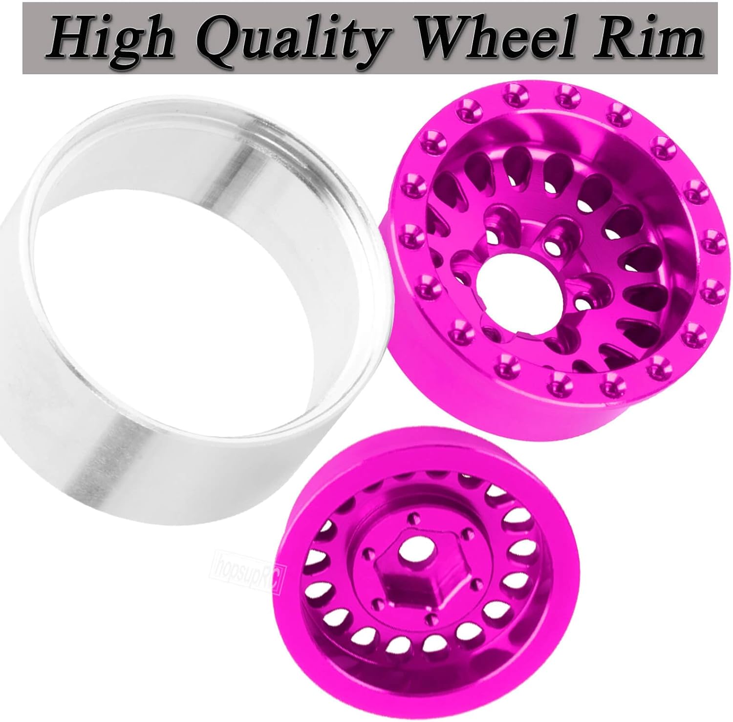 1.0 Beadlock Wheels Rim&Tires Wheel for 1/18 TRX4m,1/24 SCX24 RC Crawler,1.0‘’ Aluminium RC Wheel Hub Rim Rubber Tires.(4PCS).Pink