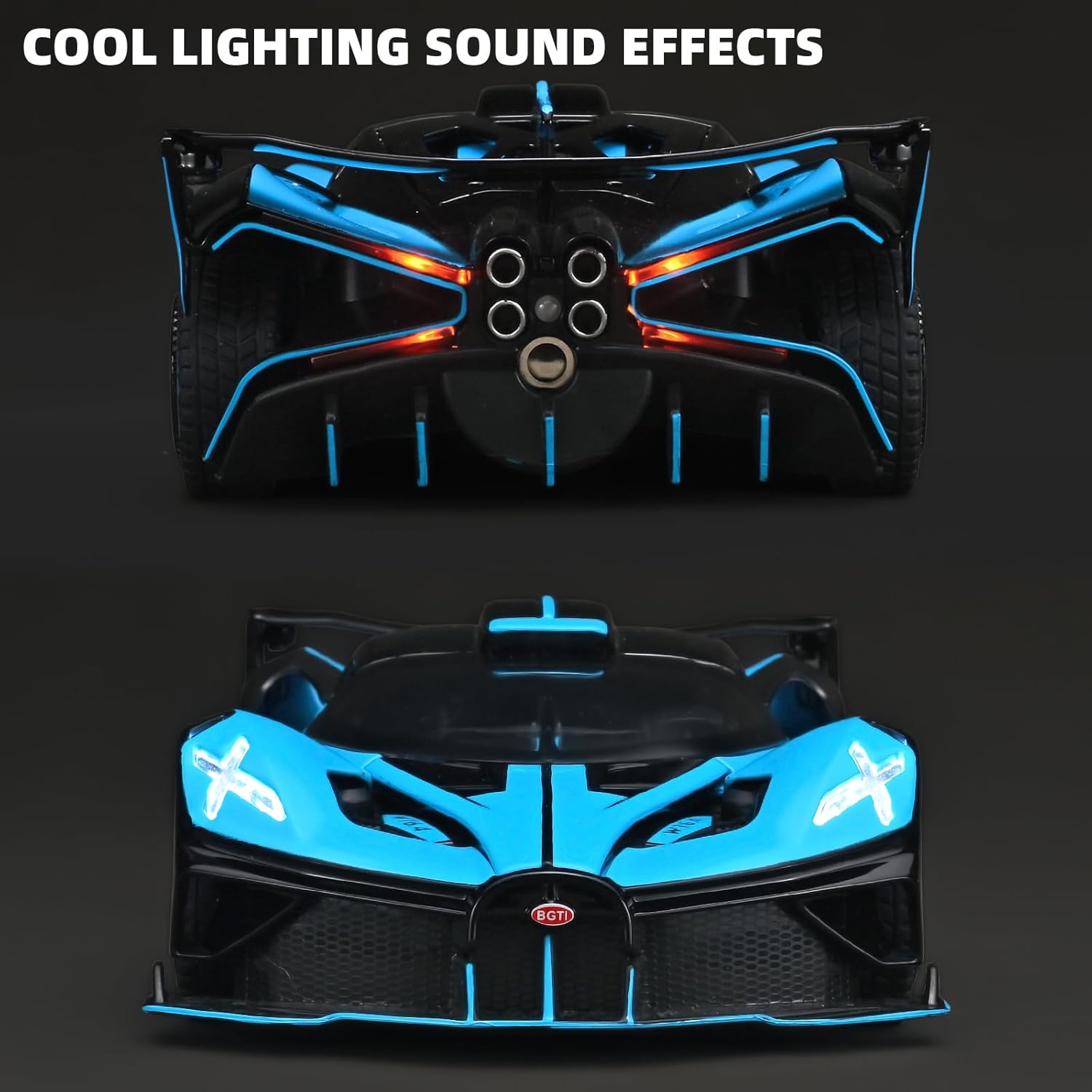 RZAPE Bugatti Toy Car 1/24 Diecast Cars Compatible for Bolide Model Car Collection,Spray Bolide Toy Car for Boys,Pull Back Cars with Light and Sound,Suitable as a Gift for Boys and Girls（Blue）