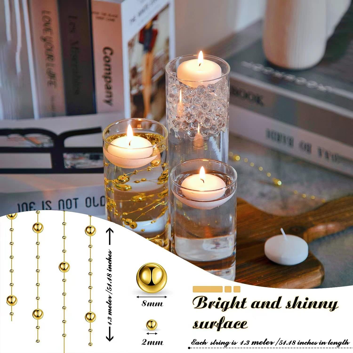 UDU 6 Set Glass Cylinder Vases for Centerpieces with 40000 vase Filler 12 White Floating Candles 3 Pearl String for Wedding Party Home Table Decoration