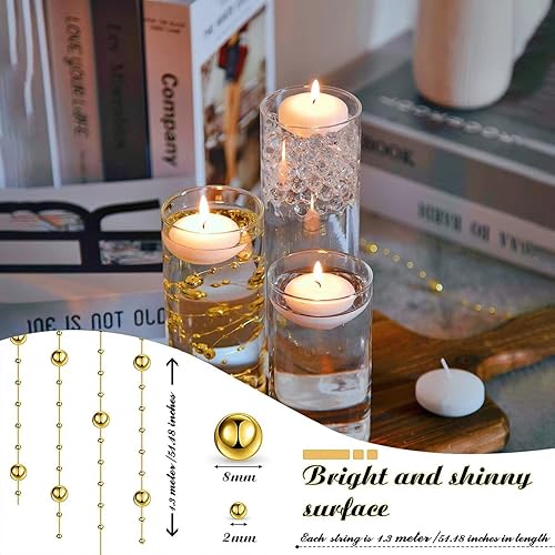 Miniatura 4 de UDU Juego de 6 jarrones cilíndricos de vidrio para centros de mesa con 40000 relleno de jarrón, 12 velas flotantes blancas, 3 cadenas de perlas para