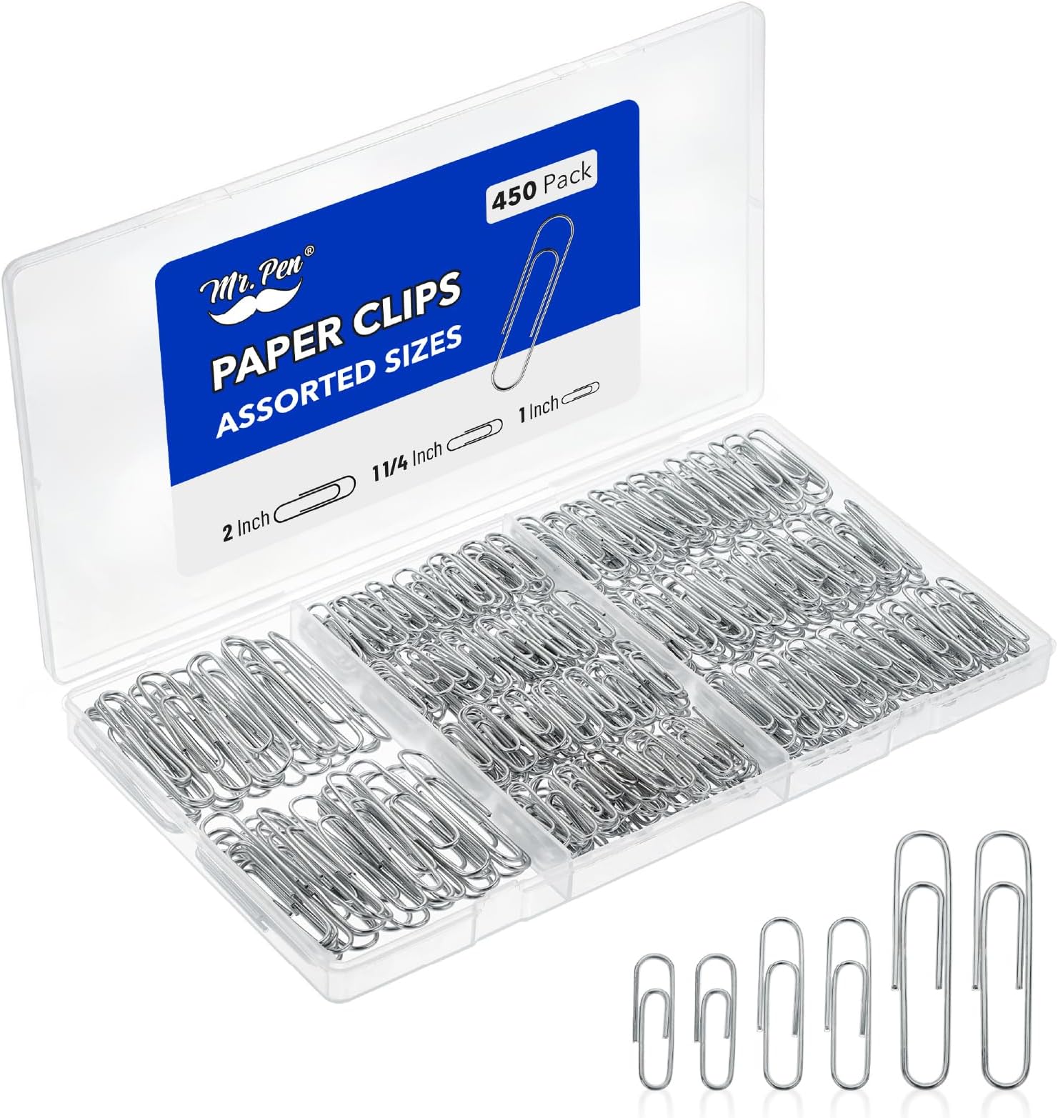 Mr. Pen- Silver Paper Clips, 450 pcs, 1", 1-1/4", 2", Zinc Galvanized Silver Paper Clips with Storage Box, Large and Small for Office, School, DIY, Binder Clips, Business Card Holders & Envelope Clips