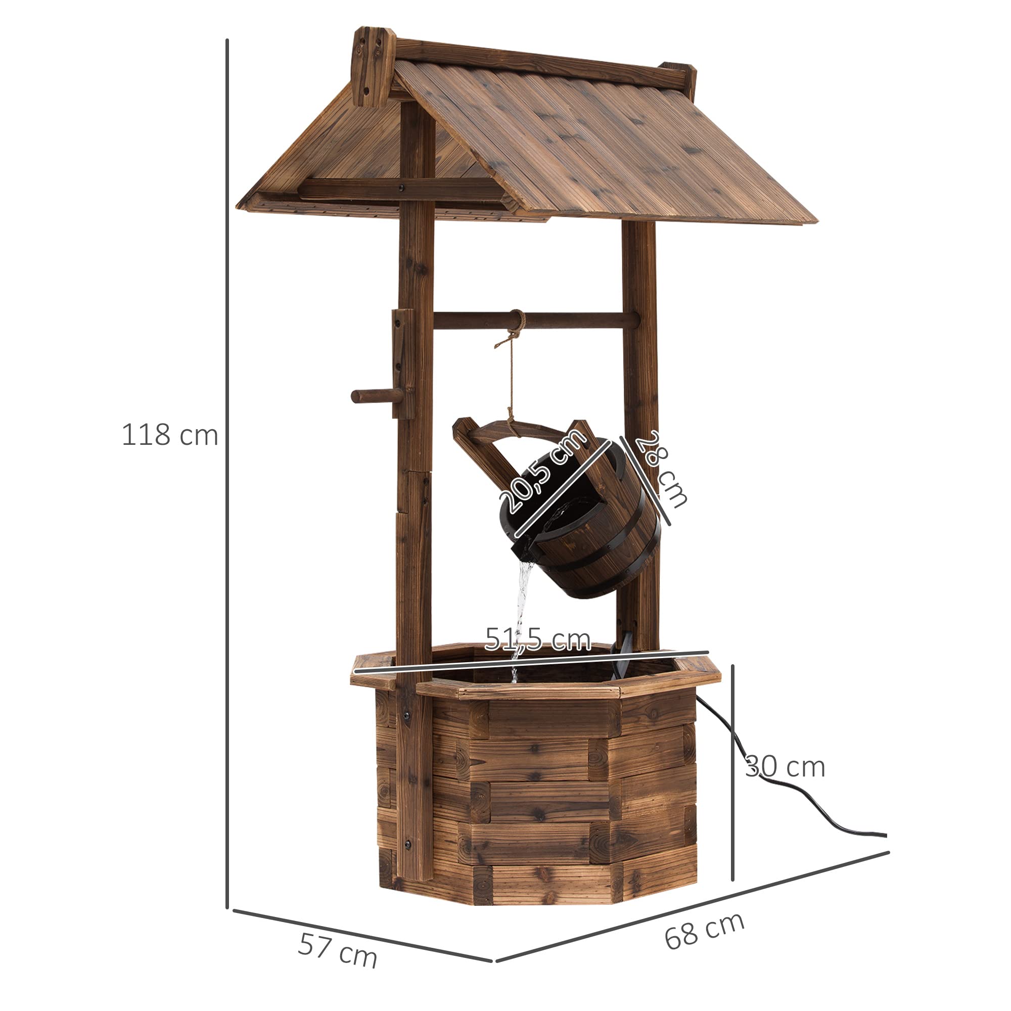 Outsunny Fontaine en Bois Outdoor Fontaine de Jardin avec Eau ruisselante Bassin de décoration Ornements Pompe Jeu d'eau Fontaine de terrasse pour Jardin terrasse pelouse 68 x 57 x 118 cm Marron