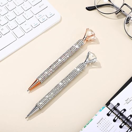Miniatura 5 de Lincia 4 bolígrafos con parte superior de diamante con diamantes de imitación de cristal para mujer, bolígrafo de tinta con recambios de repuesto,