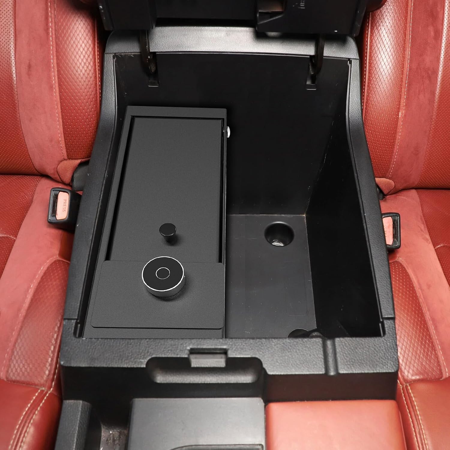 3mirrors Center Console Safe Gun Safe Box with Biometric Fingerprint Lock, Compatible with Toyota Tundra 2014-2021, Half-Size Vehicle Security Lockbox, OE 00016-34174, Heavy Duty Steel