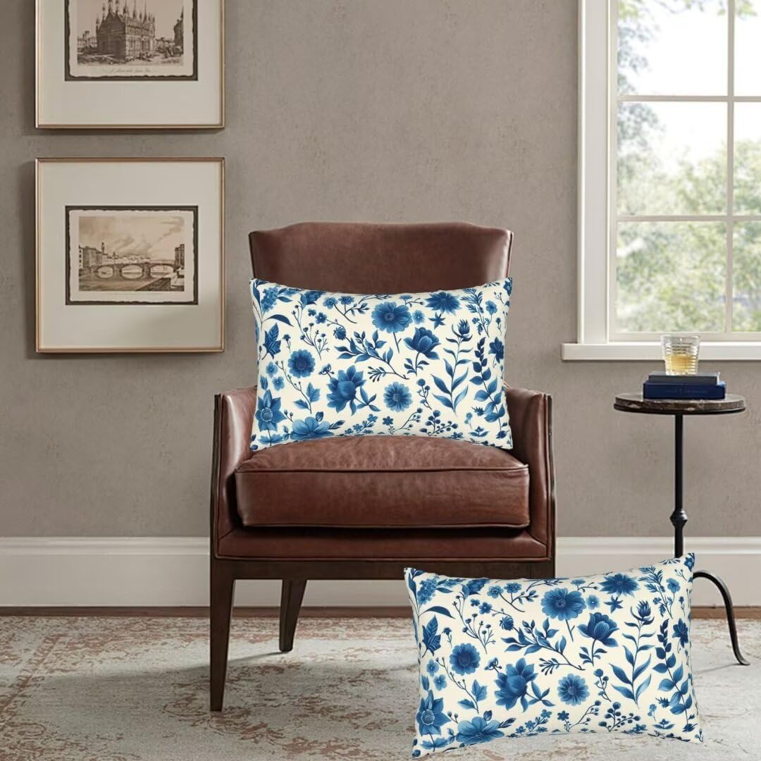 Throw Pillow Covers 31x47 Inch Pillow Covers Set of 2 Couch Pillows for Living Room, Blue Throw Pillows, Soft Accent Pillows Rectangular Decorative Pillows for Bed Sofa Farmhouse Decor, Flower J18